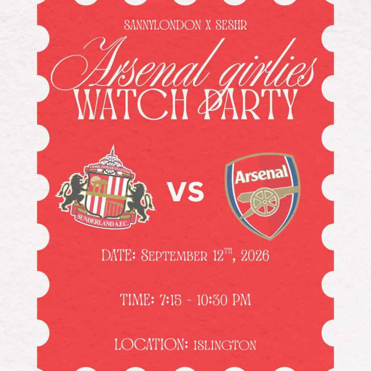 Girls only Sunderland vs Arsenal (men’s PL game)